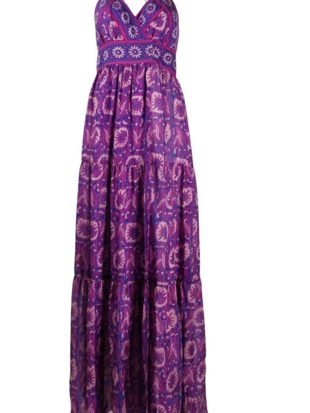 ba&sh Kemi Silk Maxi Dress Purple Pink Bougainvillier OpenBack Boho Sz 0 US 4 XS